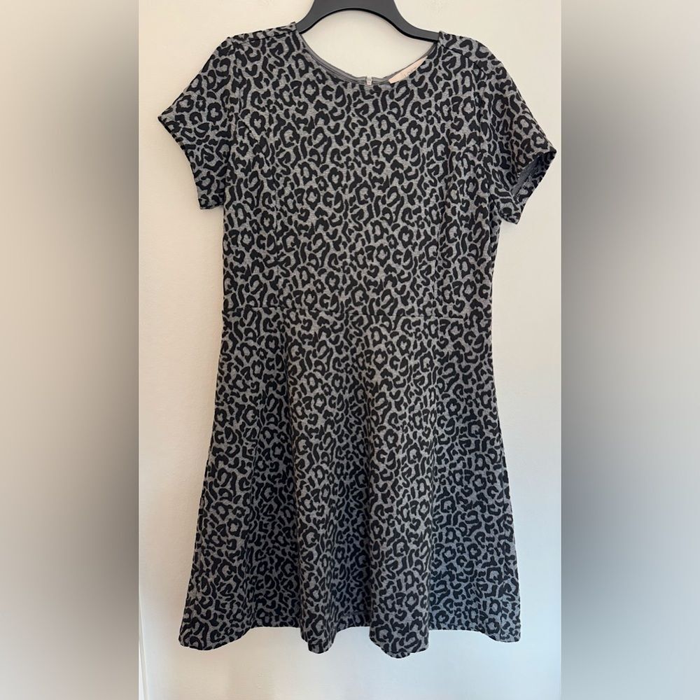 LOFT Black/Gray Leopard Print Dress - Size 12 PETITE
